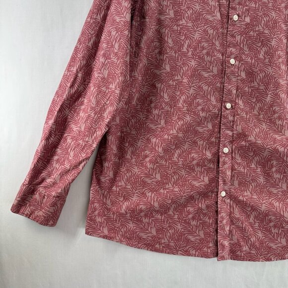 A-FRAME Stretch Button-Up Shirt Mens Size XL Regular Fit Leaf Print Pink/Red - Picture 7 of 11